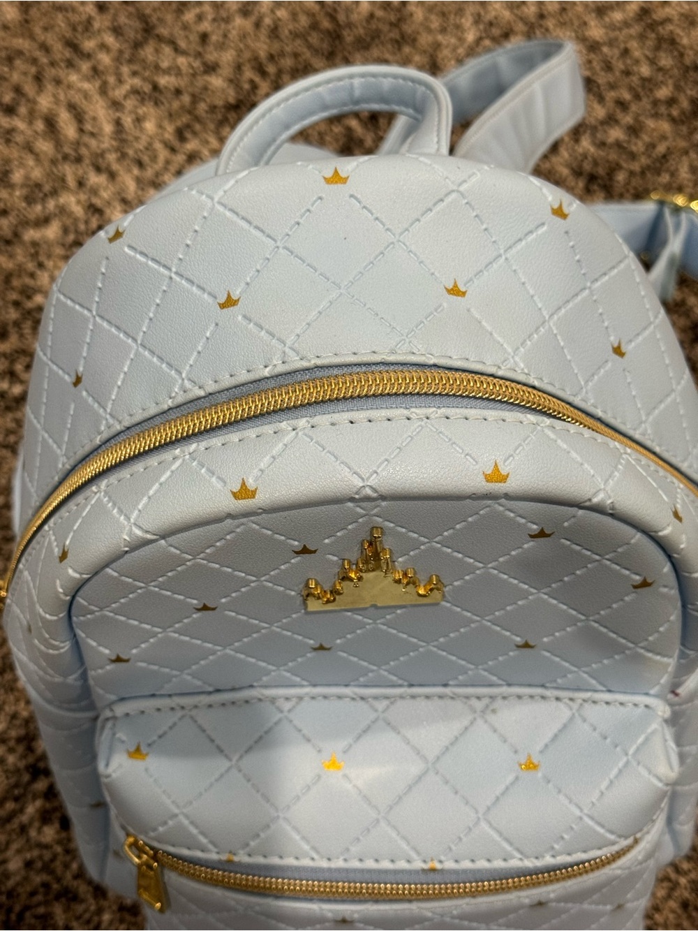 Disney Pale Blue Quilted Mini Backpack with Gold Cinderella Castle Emblem - Picture 4 of 9
